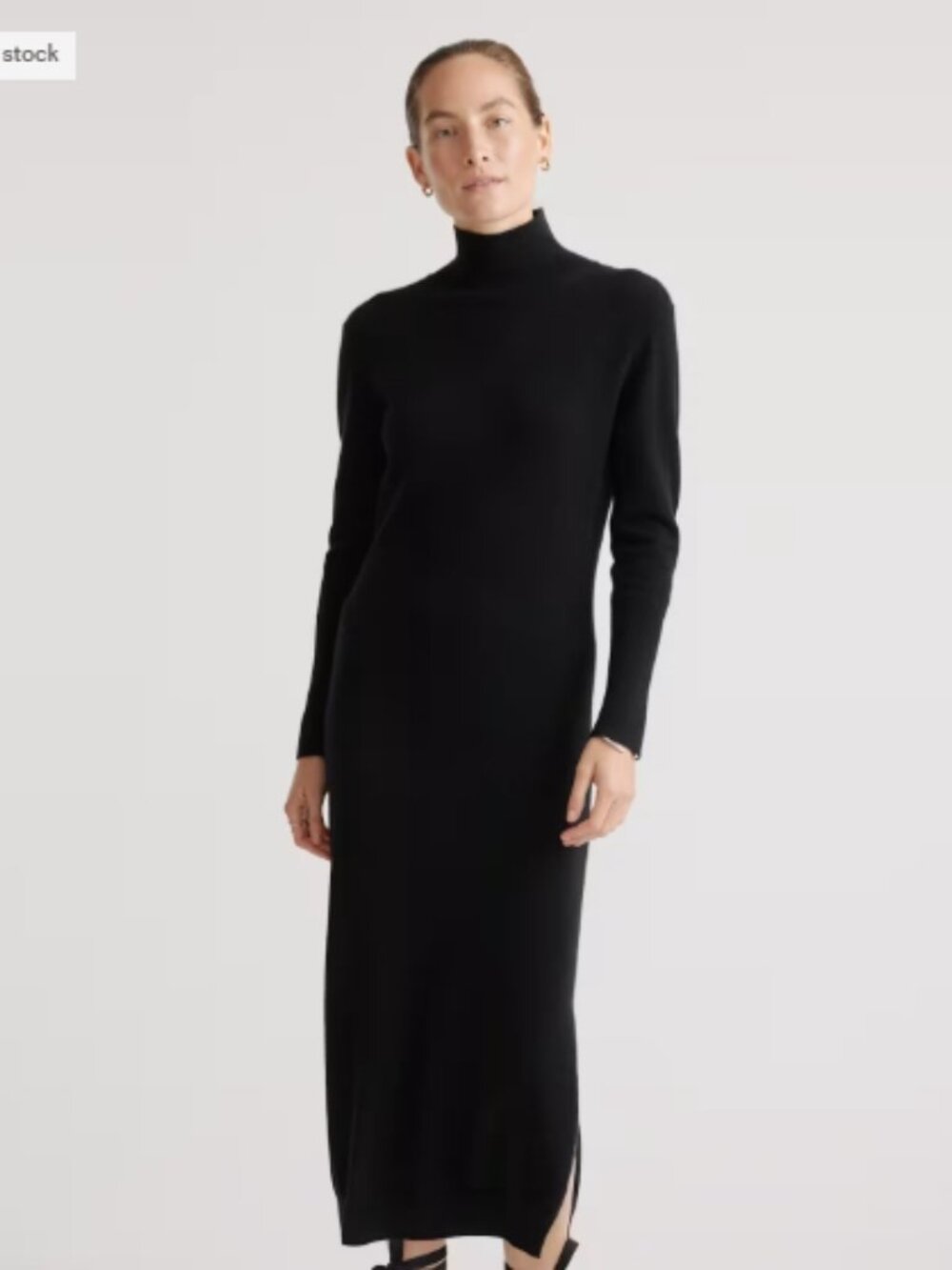 NWT $195 QUINCE Small *BLACK* Turtleneck Cashmere Midi Sweater Dress